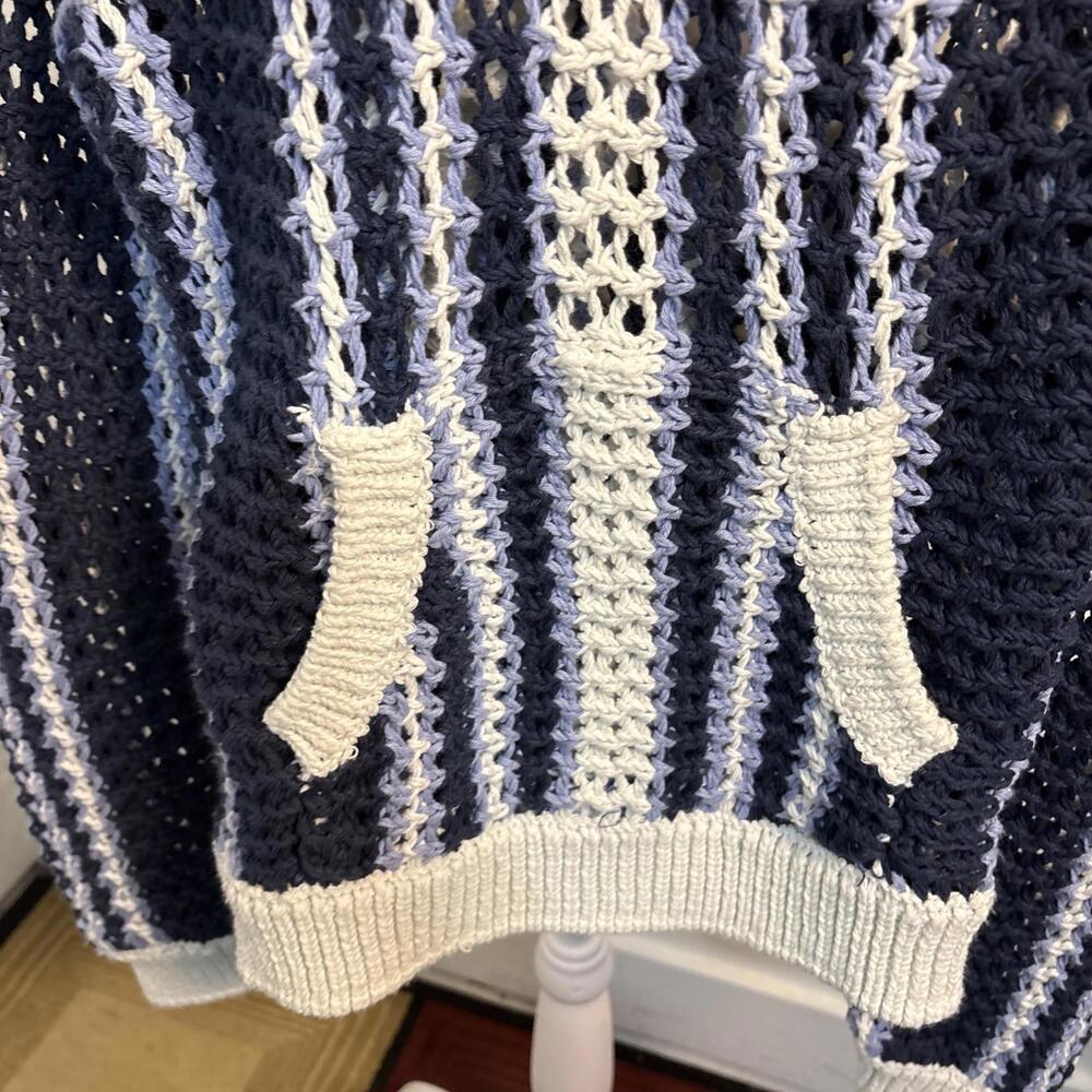 Free People Blue and White Crochet Stripe Sweater - Picture 2 of 12